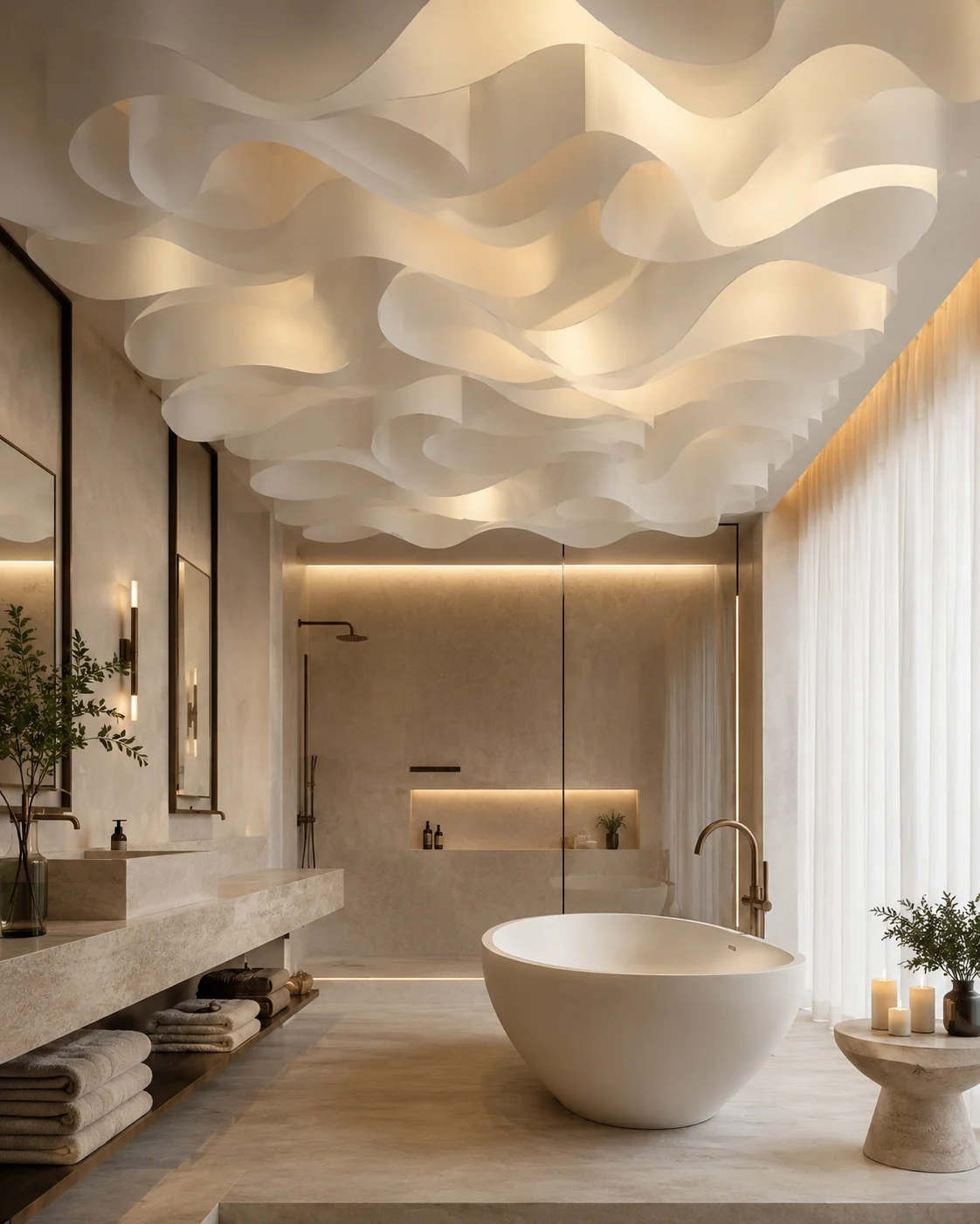 Декоративный потолок «Тишина» в интерьере ванная и spa